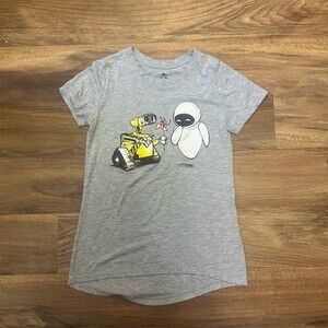 Disney Pixar WALL-E & EVE T-Shirt Womens XS Gray Graphic Short Sleeve